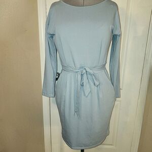 Pretty Garden  sky blue tie waist midi dress in size Large